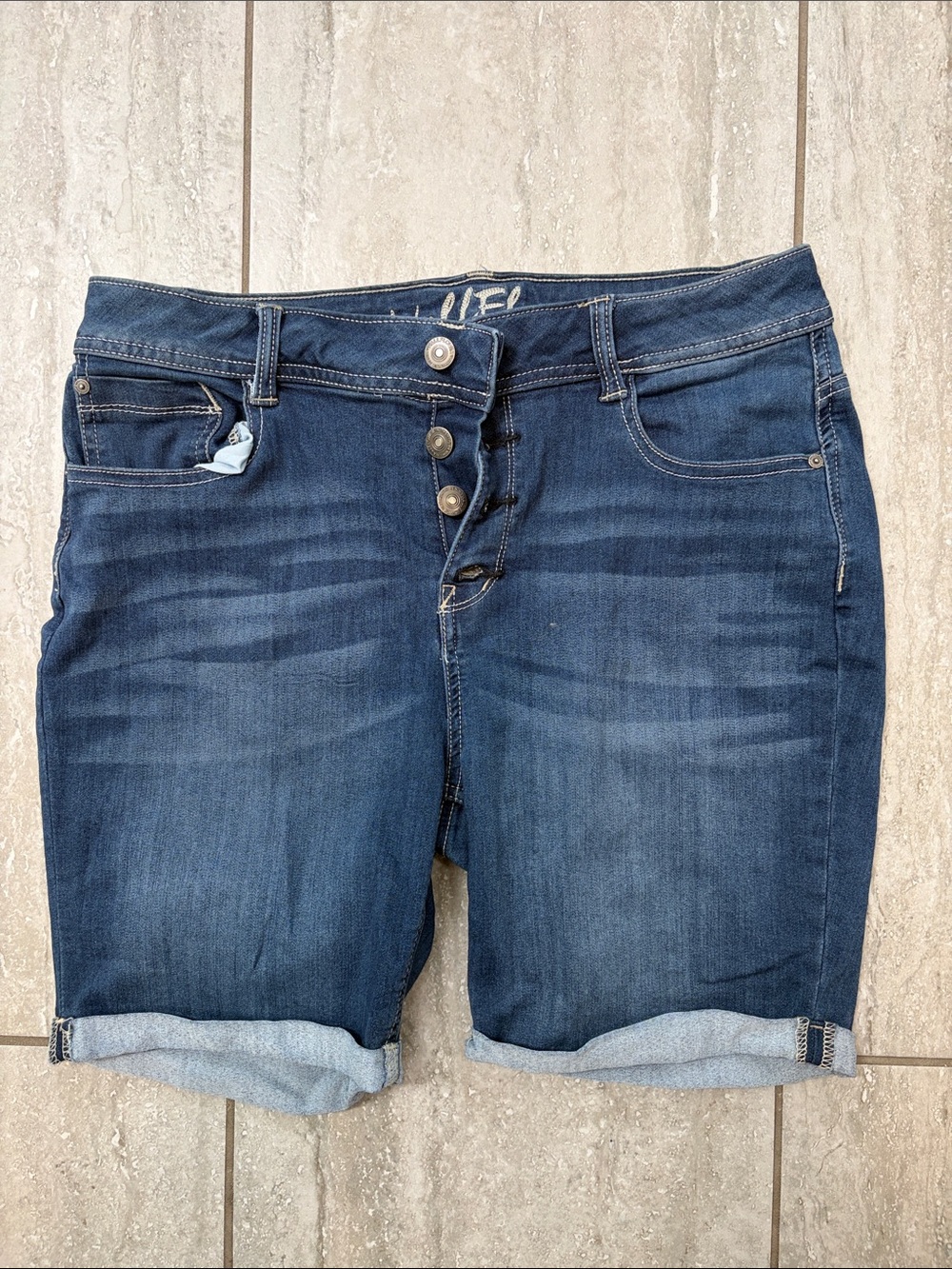 Wallflower Dark Blue Roll-Cuff Denim Shorts